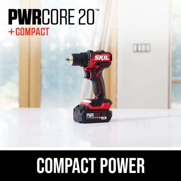 Kit de taladro atornillador compacto pwr core 20 sin escobillas, 20 V, 1/2 pulg. SKIL 0F8J2D10 herramientas